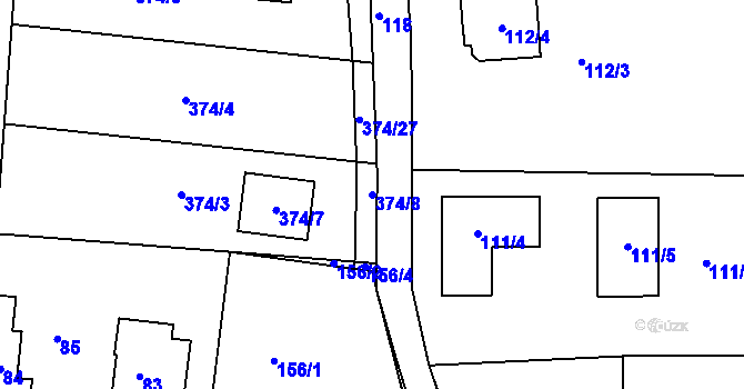 Parcela st. 374/8 v KÚ Kaly, Katastrální mapa