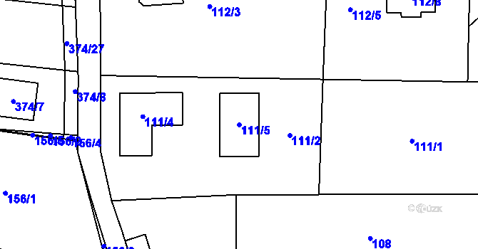 Parcela st. 111/5 v KÚ Kaly, Katastrální mapa