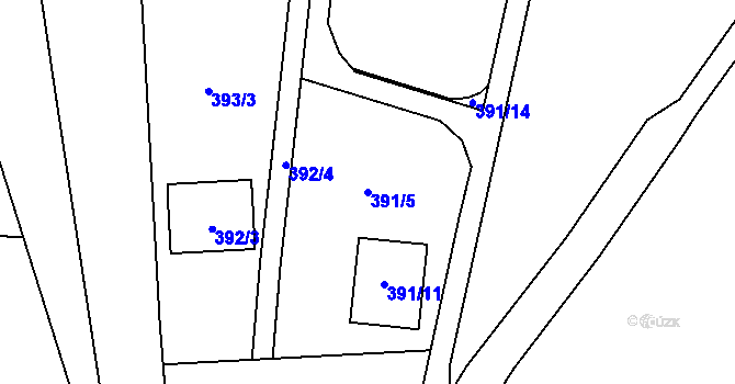 Parcela st. 391/5 v KÚ Kaly, Katastrální mapa