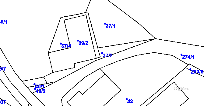 Parcela st. 37/2 v KÚ Kaly, Katastrální mapa