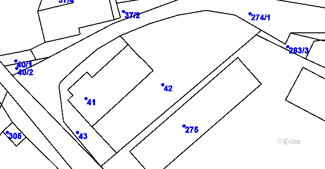 Parcela st. 42 v KÚ Kaly, Katastrální mapa