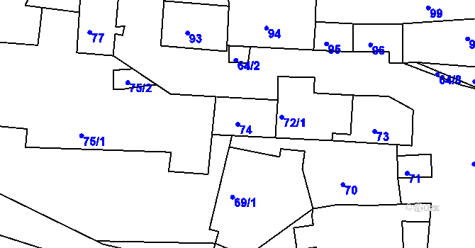Parcela st. 74 v KÚ Kaly, Katastrální mapa