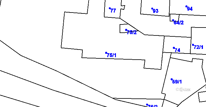 Parcela st. 75 v KÚ Kaly, Katastrální mapa
