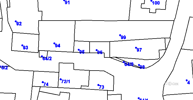 Parcela st. 96 v KÚ Kaly, Katastrální mapa
