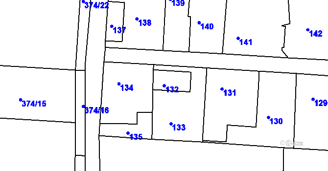 Parcela st. 132 v KÚ Kaly, Katastrální mapa