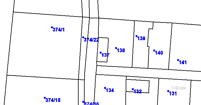 Parcela st. 137 v KÚ Kaly, Katastrální mapa