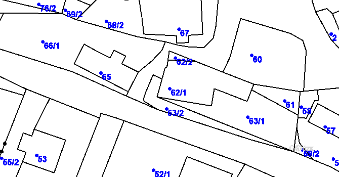 Parcela st. 62/1 v KÚ Kaly, Katastrální mapa
