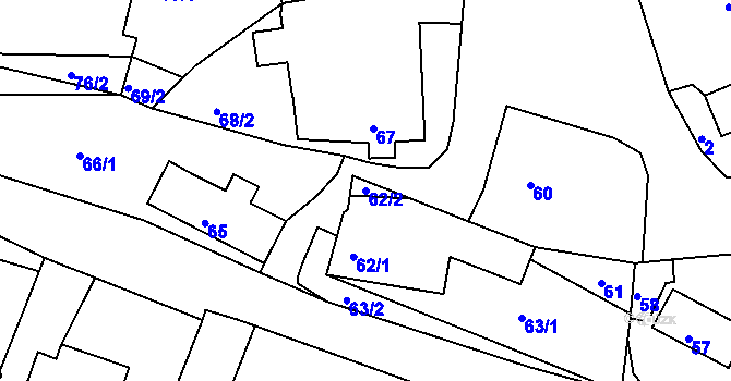 Parcela st. 62/2 v KÚ Kaly, Katastrální mapa