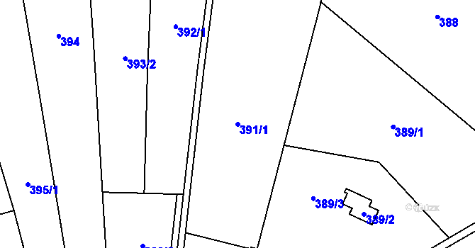 Parcela st. 391/1 v KÚ Kaly, Katastrální mapa