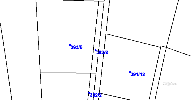 Parcela st. 392/8 v KÚ Kaly, Katastrální mapa