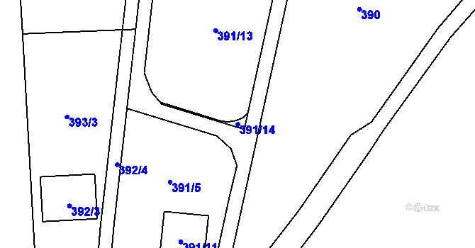 Parcela st. 391/14 v KÚ Kaly, Katastrální mapa