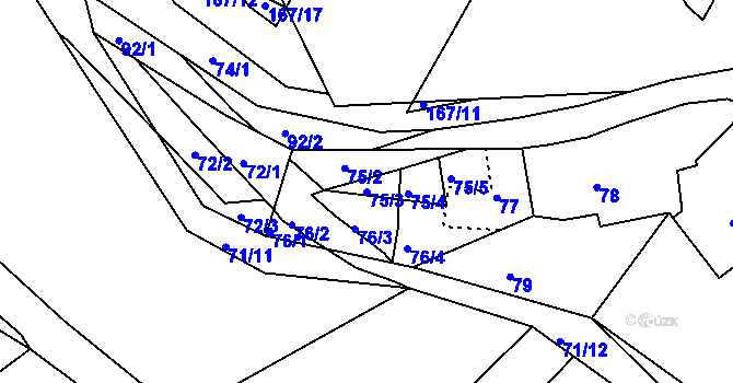 Parcela st. 75/3 v KÚ Zahrada, Katastrální mapa