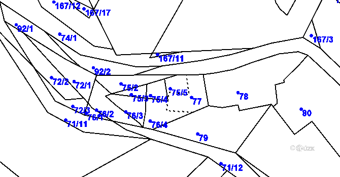 Parcela st. 75/5 v KÚ Zahrada, Katastrální mapa