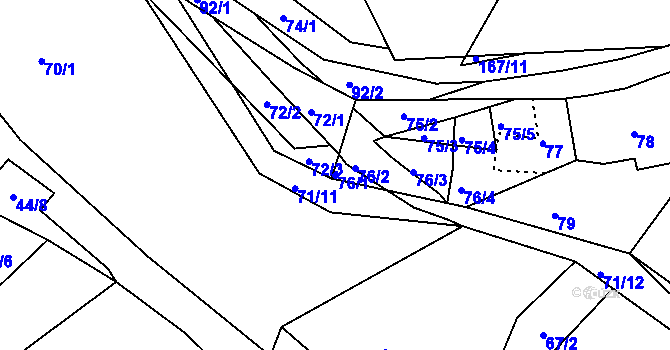 Parcela st. 76/1 v KÚ Zahrada, Katastrální mapa