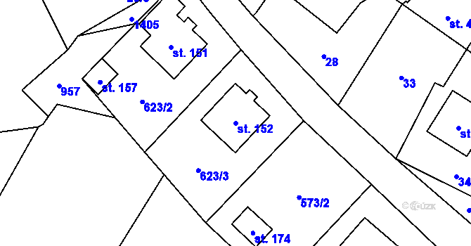 Parcela st. 152 v KÚ Kámen u Pacova, Katastrální mapa