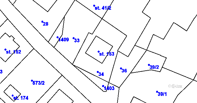 Parcela st. 153 v KÚ Kámen u Pacova, Katastrální mapa