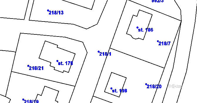 Parcela st. 218/1 v KÚ Kámen u Pacova, Katastrální mapa