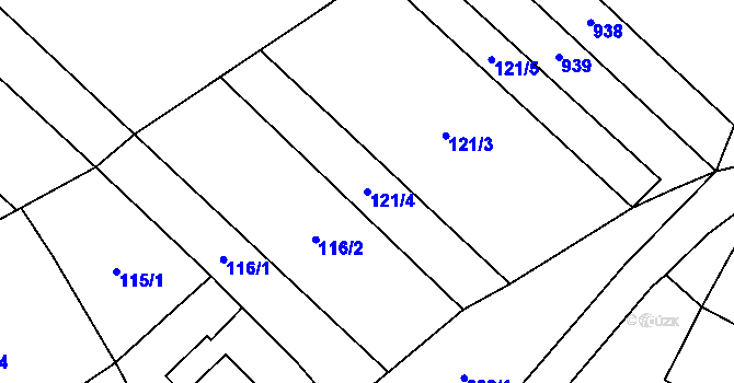 Parcela st. 121/4 v KÚ Kámen u Pacova, Katastrální mapa