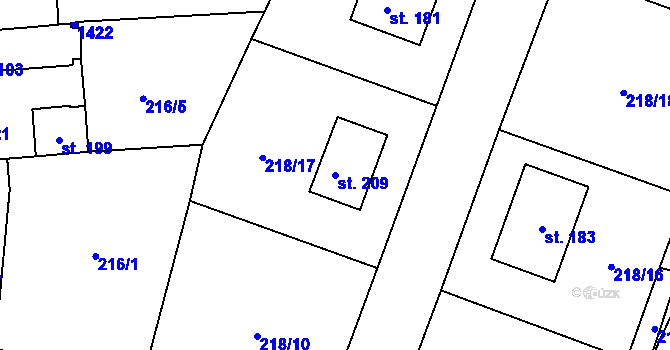 Parcela st. 209 v KÚ Kámen u Pacova, Katastrální mapa