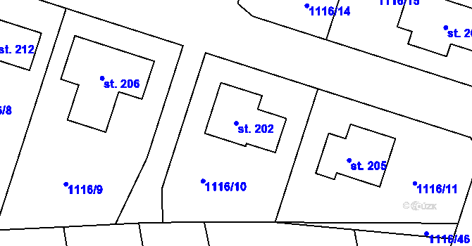 Parcela st. 202 v KÚ Kámen u Habrů, Katastrální mapa