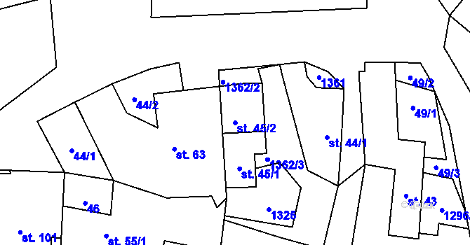 Parcela st. 45/2 v KÚ Kámen u Habrů, Katastrální mapa