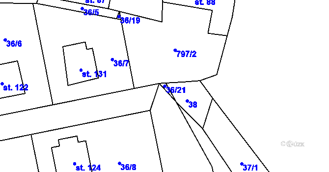 Parcela st. 36/21 v KÚ Kámen u Habrů, Katastrální mapa