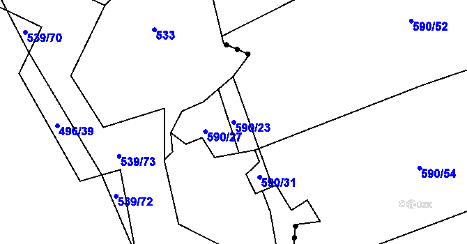 Parcela st. 590/23 v KÚ Kámen u Habrů, Katastrální mapa