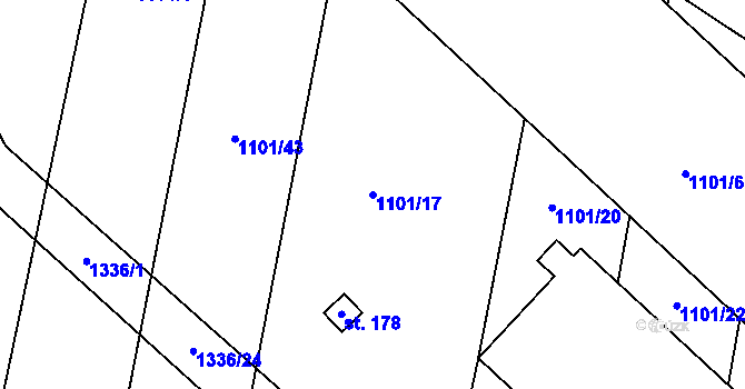 Parcela st. 1101/17 v KÚ Kámen u Habrů, Katastrální mapa