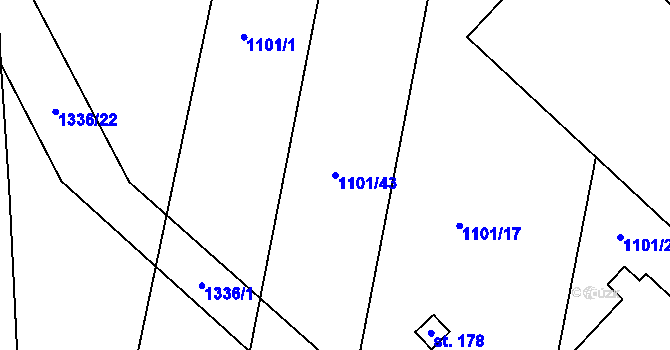 Parcela st. 1101/43 v KÚ Kámen u Habrů, Katastrální mapa