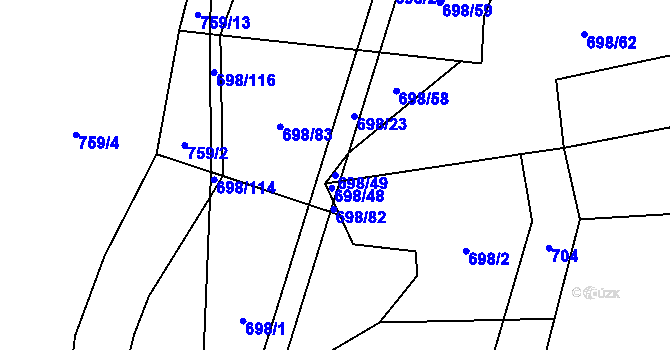 Parcela st. 698/49 v KÚ Kámen u Habrů, Katastrální mapa