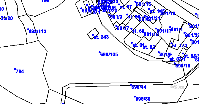 Parcela st. 698/105 v KÚ Kámen u Habrů, Katastrální mapa