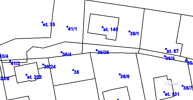 Parcela st. 36/25 v KÚ Kámen u Habrů, Katastrální mapa