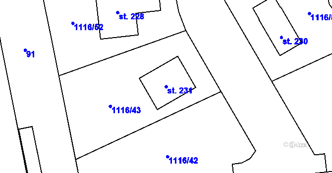 Parcela st. 231 v KÚ Kámen u Habrů, Katastrální mapa