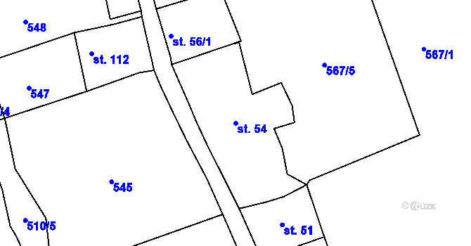 Parcela st. 54 v KÚ Kamenec u Radnic, Katastrální mapa