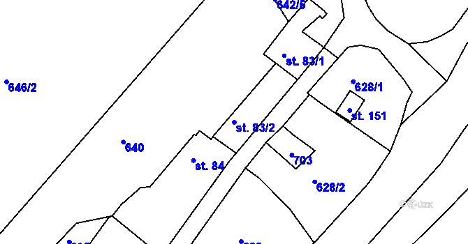 Parcela st. 83/2 v KÚ Kamenec u Radnic, Katastrální mapa