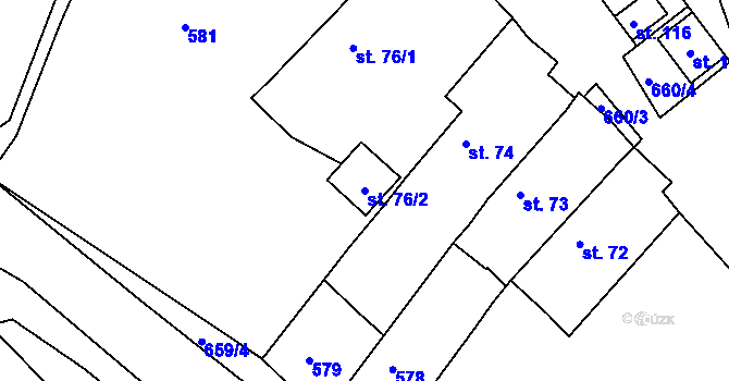 Parcela st. 76/2 v KÚ Kamenec u Radnic, Katastrální mapa
