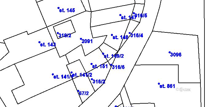 Parcela st. 149/2 v KÚ Kamenec u Poličky, Katastrální mapa