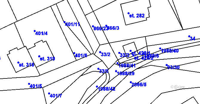 Parcela st. 33/2 v KÚ Kamenec u Poličky, Katastrální mapa