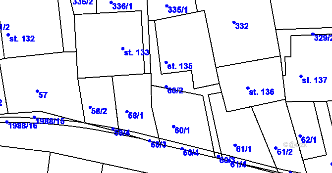 Parcela st. 60/2 v KÚ Kamenec u Poličky, Katastrální mapa