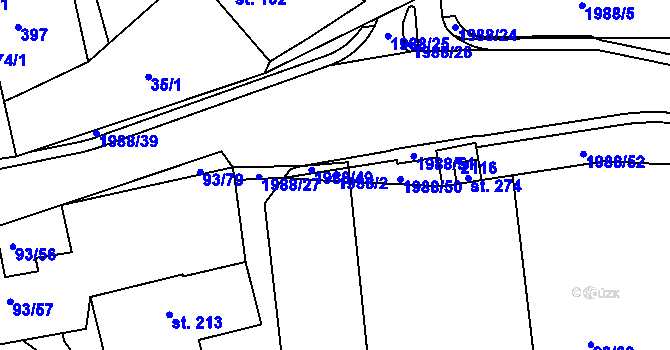 Parcela st. 1988/2 v KÚ Kamenec u Poličky, Katastrální mapa
