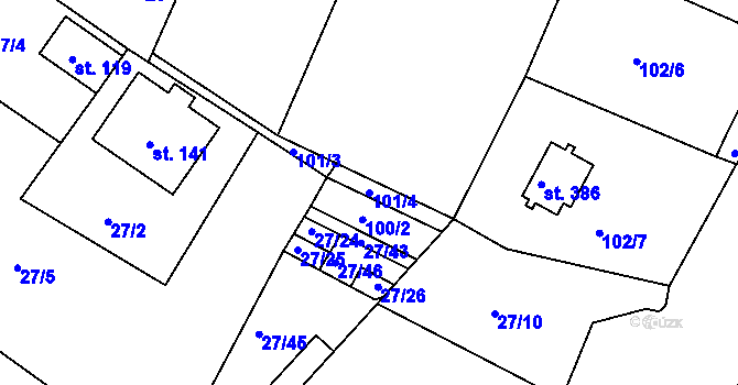 Parcela st. 101/4 v KÚ Ládví, Katastrální mapa