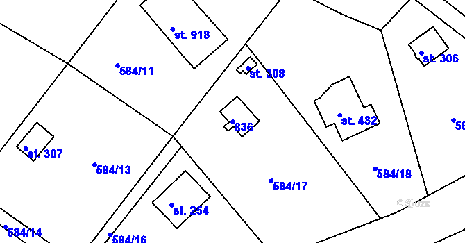 Parcela st. 836 v KÚ Ládví, Katastrální mapa
