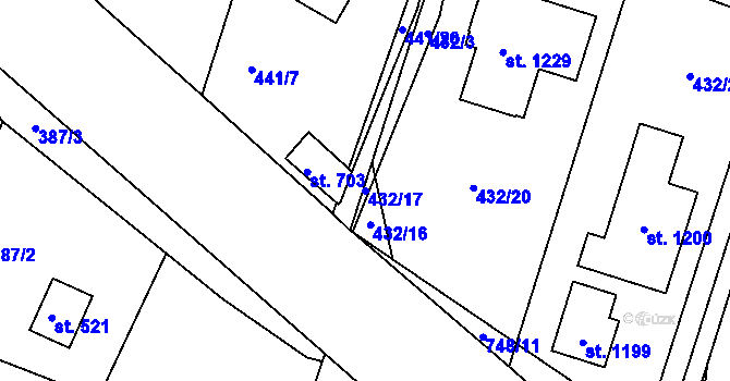 Parcela st. 432/17 v KÚ Ládví, Katastrální mapa