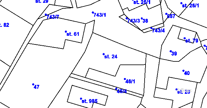 Parcela st. 24 v KÚ Ládví, Katastrální mapa