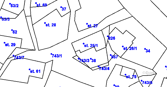 Parcela st. 25/1 v KÚ Ládví, Katastrální mapa