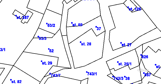 Parcela st. 28 v KÚ Ládví, Katastrální mapa