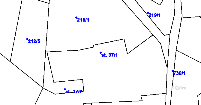 Parcela st. 37/1 v KÚ Ládví, Katastrální mapa