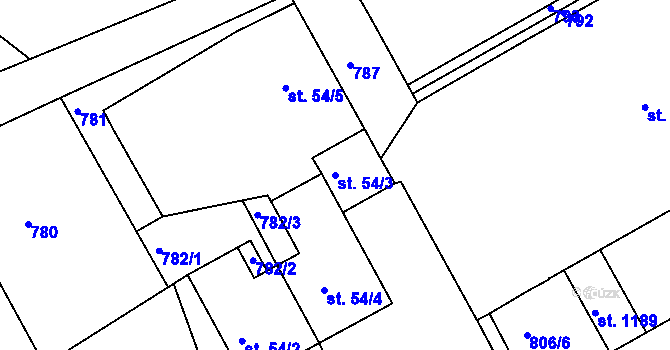 Parcela st. 54/3 v KÚ Ládví, Katastrální mapa