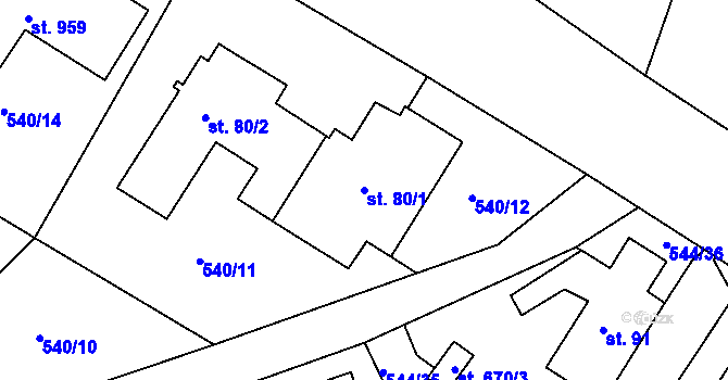 Parcela st. 80/1 v KÚ Ládví, Katastrální mapa