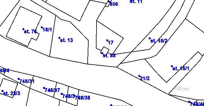 Parcela st. 88 v KÚ Ládví, Katastrální mapa